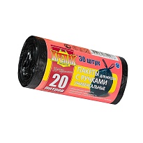 Мешки для мусора 20 л, с ручками, черные, в рулоне 30 шт., ПНД, 10 мкм, 550х440 мм, Крепак, 4607075710276 в Новороссийске