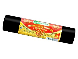 Мешки для мусора 120 л, с завязками, черные, в рулоне 10 шт., ПНД, 15 мкм, 800х750 мм, VIP, Z12010black в Новороссийске