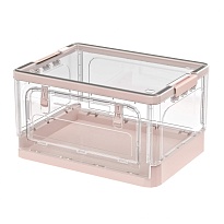 Ящик пластиковый складной прозрачный коричневый, дно розовое,490х360х280 мм, с колесиками в Новороссийске