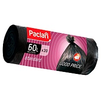 Мешки для мусора 60 л, черные, в рулоне 20 шт., ПНД, 7,4 мкм, 720х600 мм, PACLAN, 600820 в Новороссийске