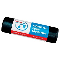 Мешки для мусора 160 л, черные, в рулоне 20 шт., ПВД, 30 мкм, 1200х870 мм, PACLAN Professional, 604082 в Новороссийске