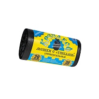 Мешки для мусора 20 л, с ушками, черные, в рулоне 30 шт., ПНД, 10 мкм, 550х440 мм, Крепакоф, 4607075710405 в Новороссийске