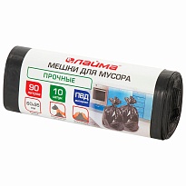 Мешки для мусора 90 л, черные, в рулоне 10 шт., ПВД, 25 мкм, 950х600 мм, LAIMA, 605332 в Новороссийске