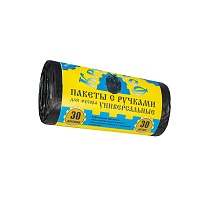 Мешки для мусора 30 л, с ручками, черные, в рулоне 30 шт., ПНД, 9 мкм, 620х480 мм, Крепакоф, 4607075710665 в Новороссийске