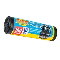 Мешки для мусора 180 л, черные, в рулоне 10 шт., ПНД, 20 мкм, 1150х800 мм, Крепак, 4607075710481 в Новороссийске