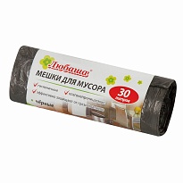 Мешки для мусора 30 л, черные, в рулоне 20 шт., ПНД, 5 мкм, 550х470 мм, Любаша эконом, 605329 в Новороссийске