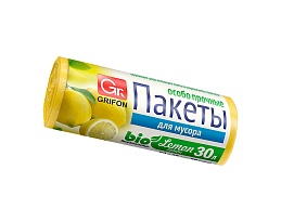 Мешки для мусора 30 л, ароматизированные, Лимон, желтые, в рулоне 20 шт., ПНД, 9 мкм, 560х530 мм, GRIFON Aroma, 101-020 Li в Новороссийске