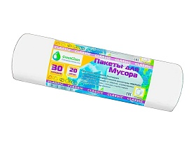 Мешки для мусора 30 л, белые, в рулоне 20 шт., ПНД, 7 мкм, 600х500 мм, MIRPACK Classik, 302042 в Новороссийске