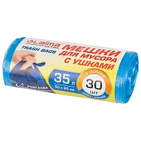 Мешки для мусора 35 л, с ушками, синие, в рулоне 30 шт., ПНД, 11 мкм, 650х500 мм, LAIMA ULTRA, 607684 в Новороссийске