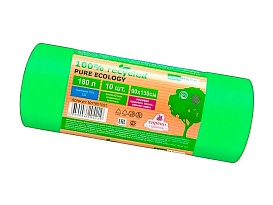 Мешки для мусора 180 л, ароматизированные, биоразлагаемые, зеленые, в рулоне 10 шт., ПВД, 40 мкм, 1300х930 мм, PURE ECOLOGY, bio1801081 в Новороссийске