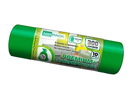 Мешки для мусора 300 л, зеленые, в рулоне 10 шт., ПВД 70 мкм, 1400х1000 мм, PREMIUM+, 300101601 в Новороссийске