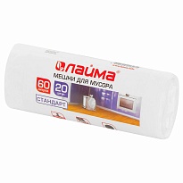 Мешки для мусора 60 л, белые, в рулоне 20 шт., ПНД, 7 мкм, 680х580 мм, LAIMA, 605539 в Новороссийске