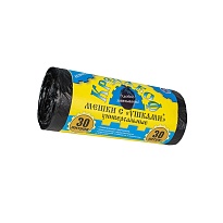 Мешки для мусора 30 л, с ушками, черные, в рулоне 30 шт., ПНД, 8 мкм, 580х460 мм, Крепакоф, 4607075710412 в Новороссийске