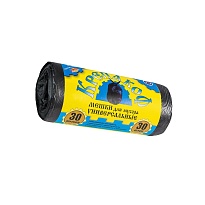 Мешки для мусора 30 л, с ушками, черные, в рулоне 30 шт., ПНД, 8 мкм, 580х460 мм, Крепакоф, 4607075710238 в Новороссийске