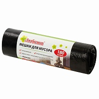 Мешки для мусора 180 л, черные, в рулоне 10 шт., ПВД, 24 мкм, 1060х800 мм, Любаша, 605336 в Новороссийске