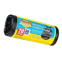 Мешки для мусора 20 л, черные, в рулоне 30 шт., ПНД, 10 мкм, 550х440 мм, Крепак, 4607075710092 в Новороссийске