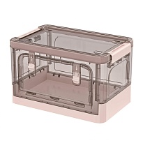 Ящик пластиковый складной прозрачный коричневый, дно розовое, 360х235х230 мм, с колесиками в Новороссийске
